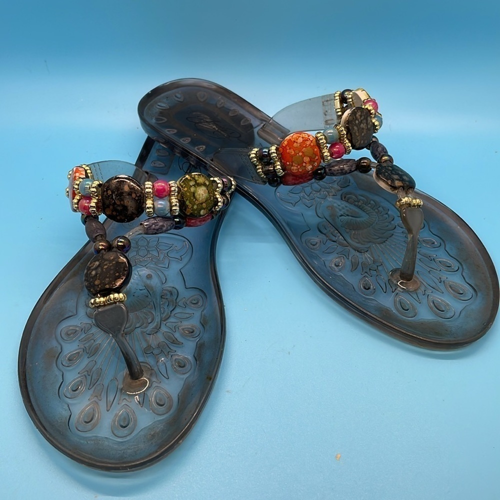 Lovely People Stone & Bead Thong Sandals with Opaque Jely Soles